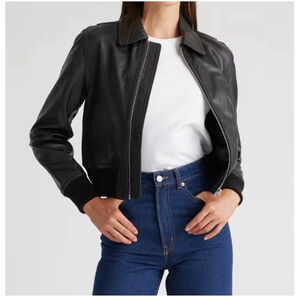 Quince Black Leather Jacket, Sz S